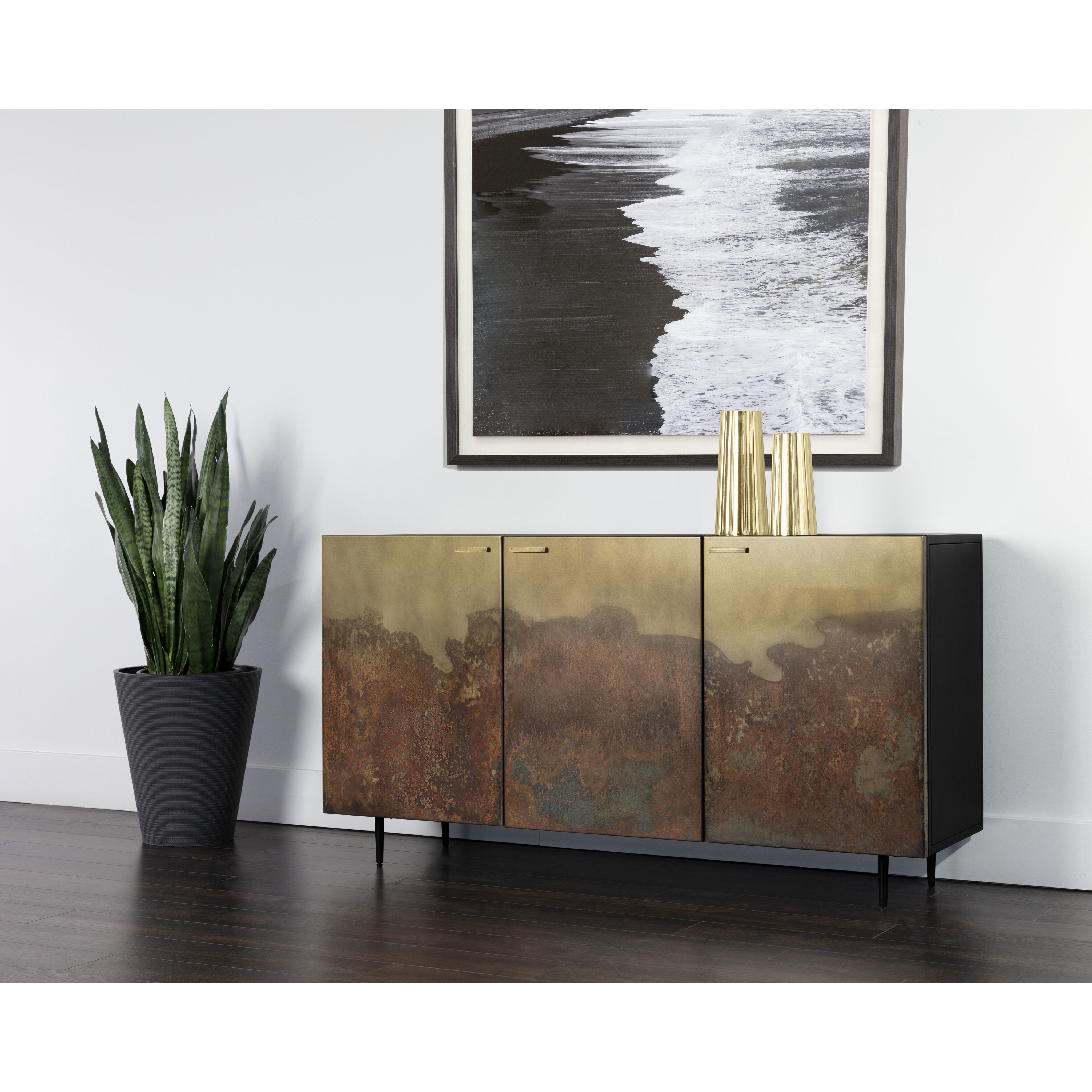 Auburn 60 X 18 inch Antique Brass / Black Sideboard